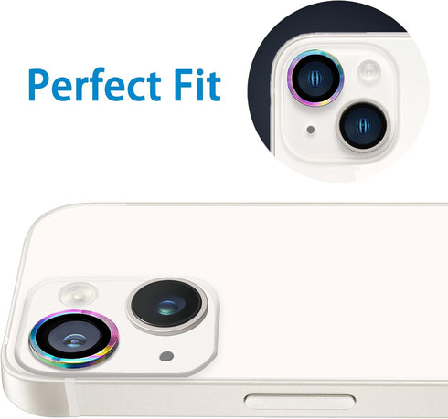 iPhone 15 & 15 Plus Camera Lens Protector - 9H Tempered Glass, Shockproof Metal Ring, Anti-Scratch - 2 Pcs Colorful
