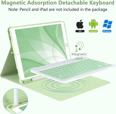 Keyboard Case for iPad 10.2" 9th 8th 7th Generation, with Detachable Bluetooth Keyboard and Pencil Holder, Auto
