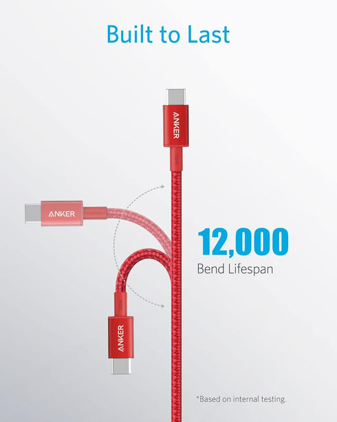 Anker 333 Fast Charging Cable (6ft, 100W, 2-Pack) for MacBook Pro, iPad Pro, Galaxy S21, Pixel, Switch & more (Red)