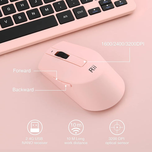 Rii RKM709 Wireless Keyboard and Mouse Combo - 2.4GHz Ultra-Slim Multimedia Office Keyboard for PC, Laptop, Desktop