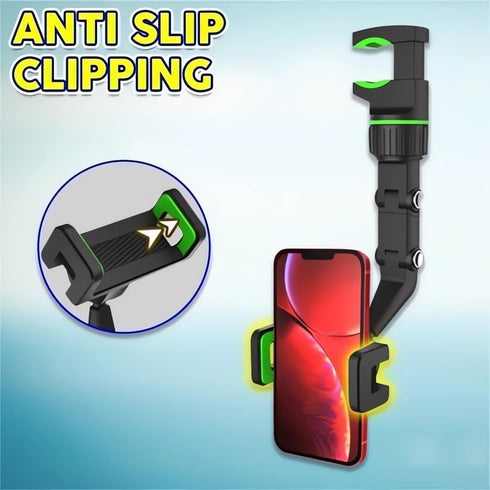 2024 New Multifunctional Rearview Mirror Phone Holder, 360° Rotatable Cradle for Cell Phone and GPS, Adjustable (Green)
