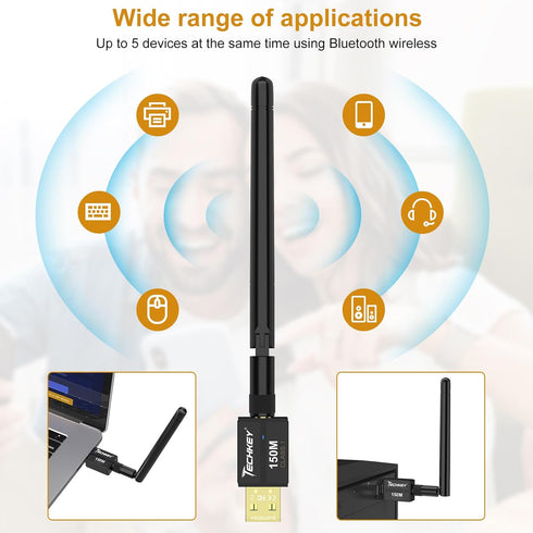 USB Bluetooth 5.4 Adapter for Desktop PC, Long Range 500FT Wireless Transfer for Headphones, Keyboard, Mouse
