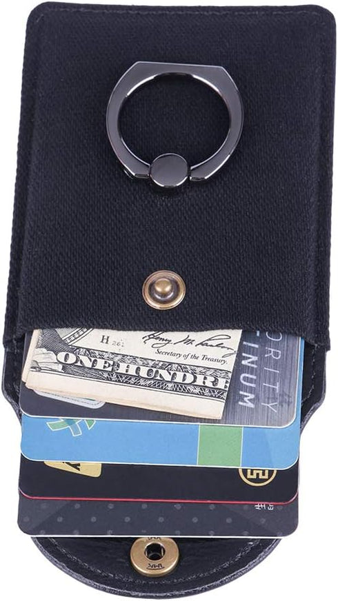 Credit Card Holder for Back of Phone, Ultra-Slim Stick on Wallet with RFID Blocking Ring Stand
