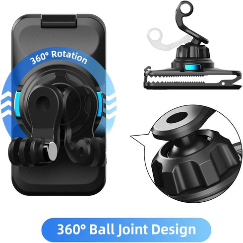 SUREWO 360° Rotation Magnetic Quick Release Backpack Clip Mount for GoPro Hero 12, 11, 10, 9, 8, 7, 6, 5