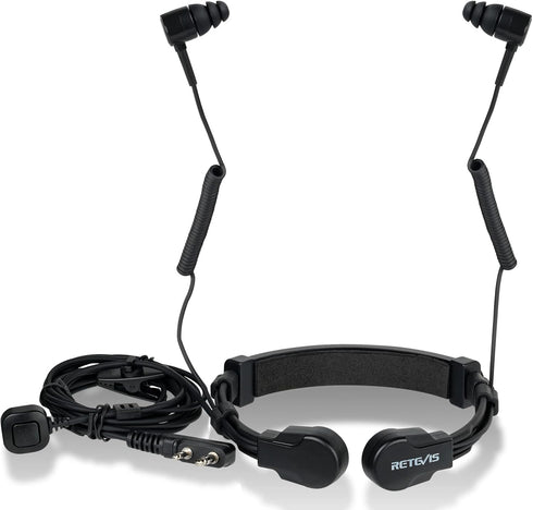 Retevis ETK007 Adjustable Throat Mic Walkie Talkie Headset, Finger PTT Two Earplugs for RT22, RT68, RT21, H-777 (1 Pack)