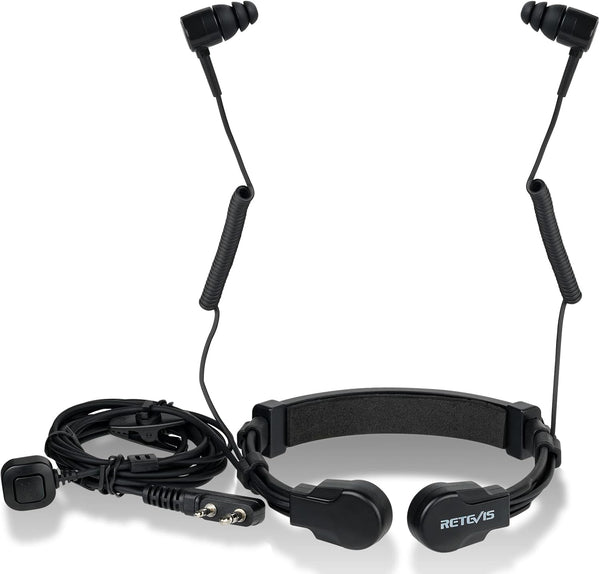 Retevis ETK007 Adjustable Throat Mic Walkie Talkie Headset, Finger PTT Two Earplugs for RT22, RT68, RT21, H-777 (1 Pack)