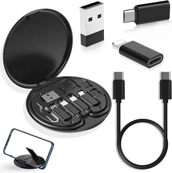 USB Adapter - Micro USB Charging Cable with USB C Lightning Adapter, Multi Charging Cable Storage Box with SIM Holder