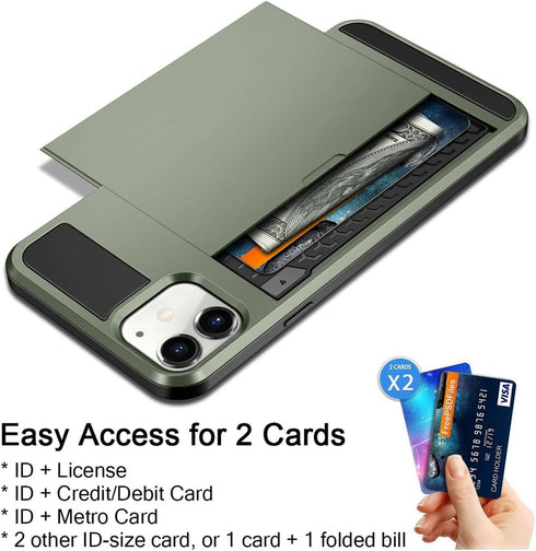 Vofolen Case for iPhone 11 - Wallet Card Holder with ID Slot, Anti-Scratch Dual Layer Hybrid TPU Bumper
