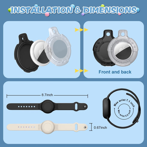 Waterproof AirTag Case, Soft Silicone Bracelet & Necklace for Kids, Black + Beige, White