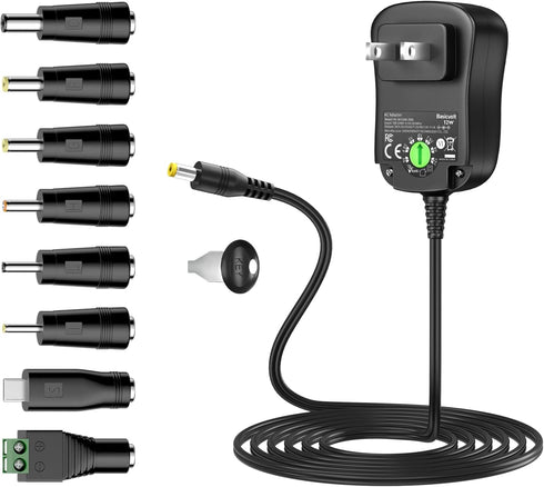 12W Universal Power Supply 12V 9V 7.5V 6V 5V 4.5V 3V 1A AC to DC Adapter for LED Strip, Router, CCTV