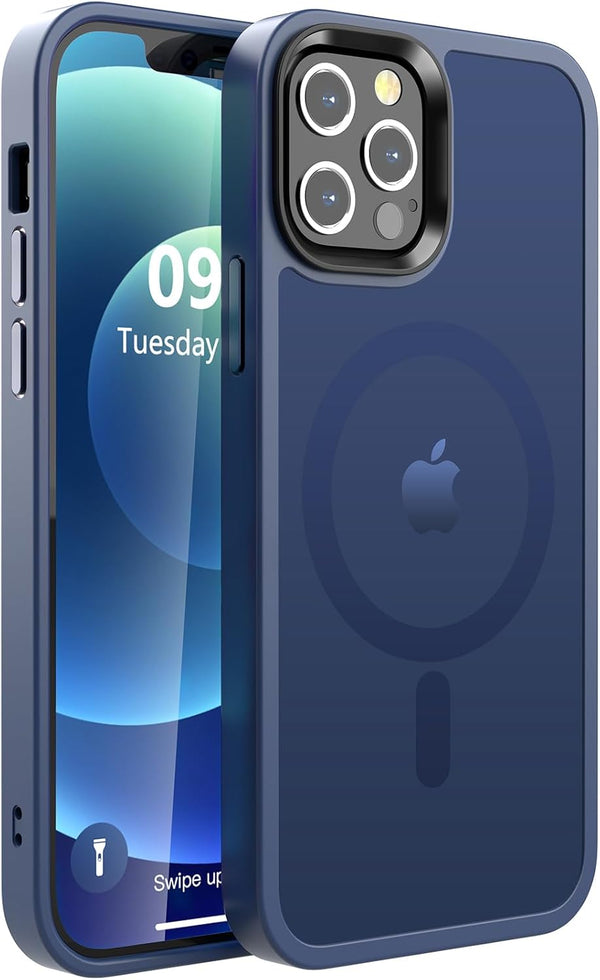 Upgraded Magnetic iPhone 12/iPhone 12 Pro Case, Slim Deep Blue Matte, Military-Grade Protection, Compatible with
