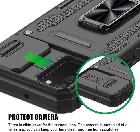 Samsung Galaxy A03S Case with Shockproof Sliding Camera Cover & Ring Holder Kickstand, Screen Protector (6.5", US