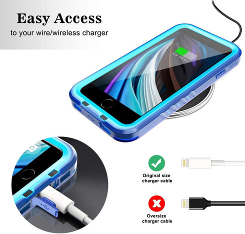 SPORTLINK Waterproof Case for iPhone SE 3rd 2022/2nd 2020/7/8, Full Body Shockproof Dustproof Phone Protector (Blue)