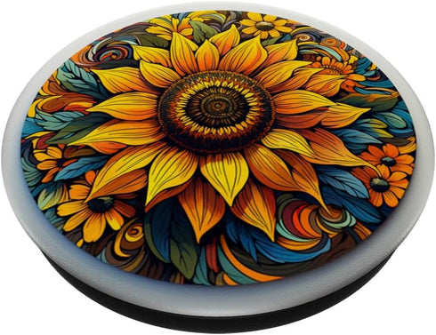 Mandala Geometric Watercolor Sunflower Pattern | Floral Women PopSockets Standard PopGrip