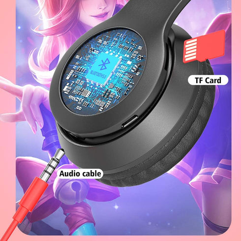 Kids Cat Ear LED Light Up Bluetooth 5.0 Headphones, Foldable Wireless Gaming Headset with Built-in Mic