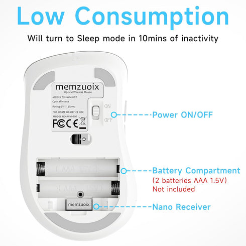 memzuoix 2.4G Wireless Mouse, 1200 DPI Computer Mouse with USB Receiver, Portable Cordless Mouse for Laptop, PC, 5