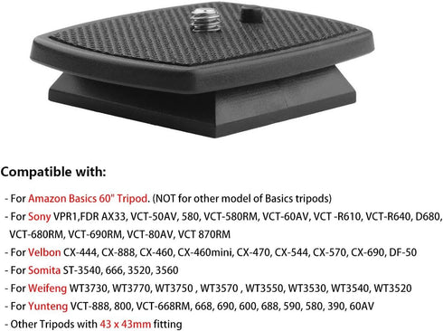 Quick Release Tripod Plate QR Plate Replacement for Sony VCT-60AV, VCT-D580RM, VCT-D680RM, VCT-R640 and More