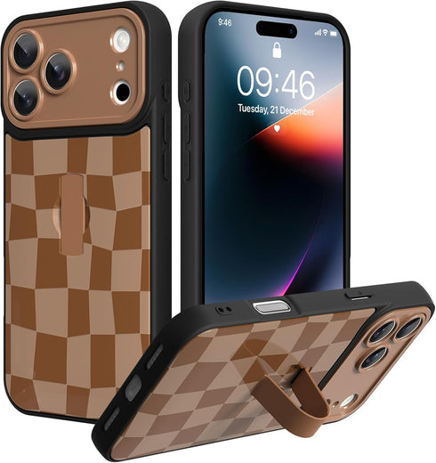 SOKAD for iPhone 17 Pro Case with Finger Strap Kickstand, Cute Checkered Checkerboard