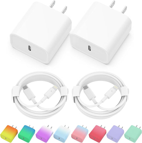 iPhone Charger, 2 Pack 20W PD USB C Wall Fast Charger Adapter with 2 Pack 6FT Type C to Lightning Cable