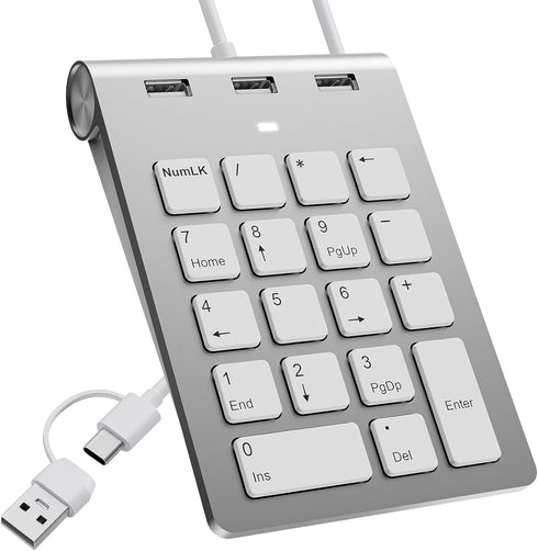 Bawanfa Plus USB C Wired Number Pad, USB Numeric Keypad with 3 USB 2.0