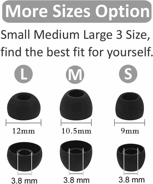 Silicone Eartips for Beats Studio Buds + | Replacement Earbud Tips, 6 Pairs S/M/L, Fit in Case, Black