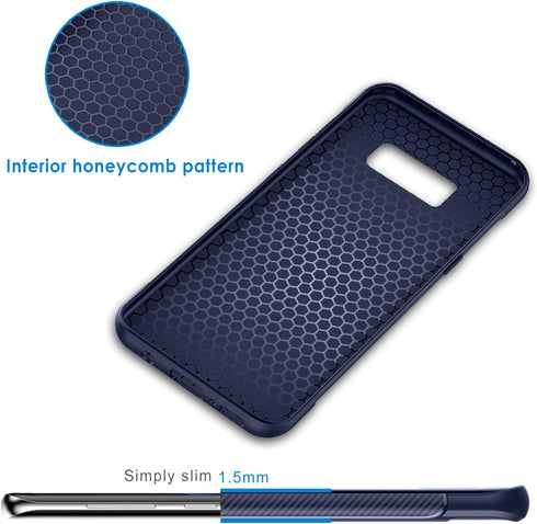 JETech Slim Fit Case for Samsung Galaxy S8, Thin Phone Cover with Shock-Absorption, Carbon Fiber Design, Blue