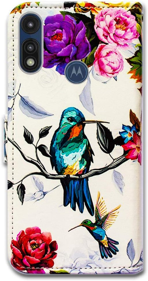 Case for Moto E 2020/Motorola E, Hummingbird in Flowers Leather Flip Wallet Case Cover with Card Slot Holder