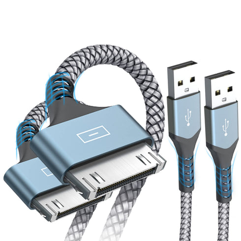 AviBrex 3.3ft USB to 30 Pin Charging Cable 2-Pack, Fast Charging & Sync for iPhone 4/4s, iPad 1/2/3, iPod Classic - Grey