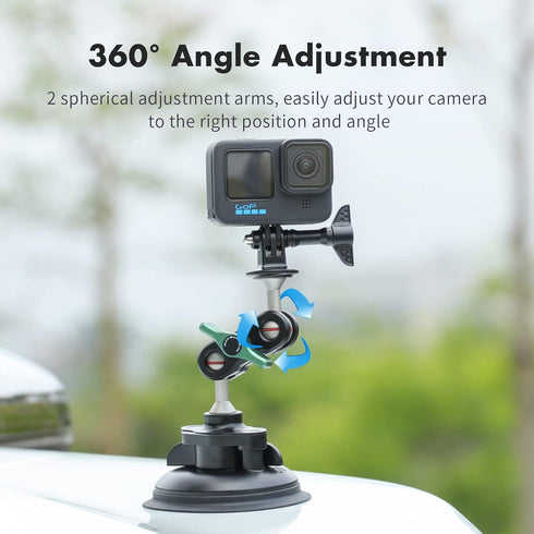 SEASKY S1 Car Suction Cup Camera Mount for GoPro Hero & DJI OSMO Action, Aluminum Alloy Holder