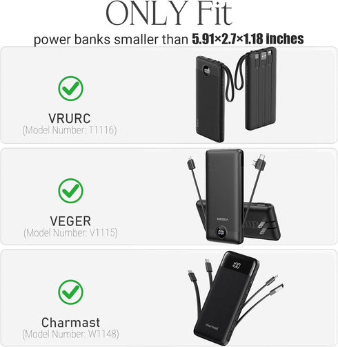 worfty Case for VRURC for VEGER for charmast Portable Power Bank Built-in Cables - Travel Protective Carrying Storage