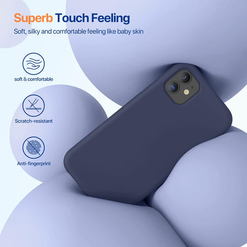 Miracase iPhone 11 Case with Screen Protector, Navy Blue Liquid Silicone Gel, Full Body Shockproof Protection, 6.1 inch.