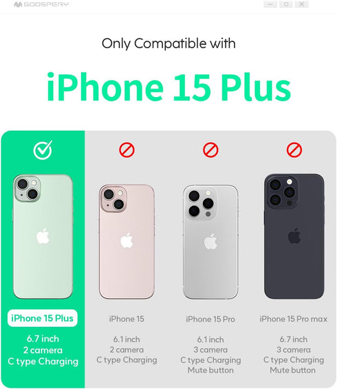 GOOSPERY Liquid Silicone Case Compatible with iPhone 15 Plus, Silky-Soft Touch Full Body Protection Shockproof Cover Case with Soft Microfiber Lining - Black