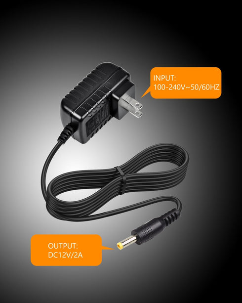 Wall Charger for Portable DVD Player, Replacement AC-DC Power Adapter for Sylvania/DBPOWER/HDJUNTUNKOR/WONNIE/UEME Portable DVD Players, Power Supply Cord (12V/2A)