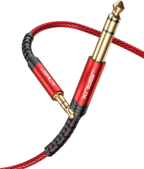 JSAUX 4FT Stereo Audio Cable, 6.35mm Male to 3.5mm Male TRS, Bidirectional for Guitar, iPod, Laptop, Speaker, Red