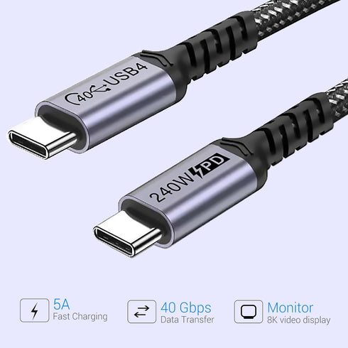 1FT USB 4 Cable 2 Packs, 240W USB C to USB C Cable, 40Gbps High Speed Data Transfer and Single 8K or Dual 4K Display Video Output Compatible with Thunderbolt 4, MacBook Pro