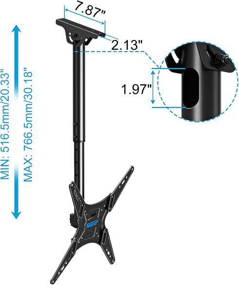 MOUNTUP Ceiling TV Mount for 24''-65'' TVs, Full Motion Height Adjustable Bracket, Holds 99lbs, Max VESA 400x400mm