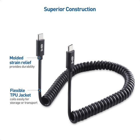 Cable Matters Coiled USB C to USB C Cable, 3A / 60W Fast Charging, Support Apple CarPlay, for iPhone 15/15 Pro