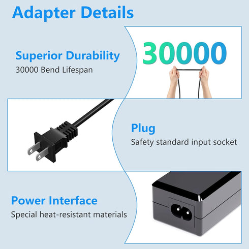 Power Cord for LG Monitor DC 19V 3.42A for 34" 32" 29" 27" 24" 23" 22" 20" 19" UltraWide IPS Curved LED 4K UHD LCD