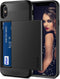 Vofolen Case for iPhone Xs Max, Black Wallet Card Holder Sliding Cover, Dual Layer Protective Hard Shell Armor Case