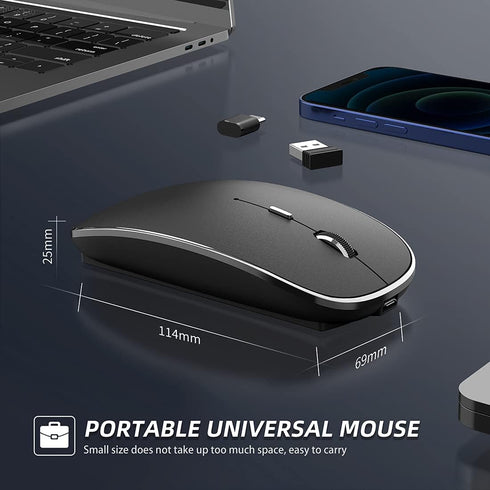 Wireless Mouse Chargeable Portable Silent USB and Type-C Dual Mode Mouse, 3 Adjustable DPI for Laptop, Mac, MacBook,