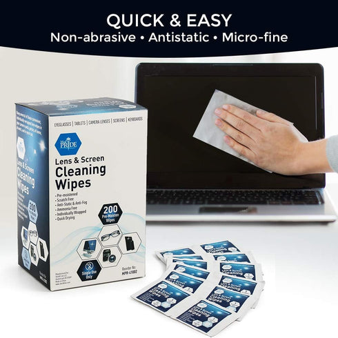 Medpride Premoistened Lens Wipes, Anti-Static, Anti-Fog, Quick-Dry & Scratch-Free Cleaning Cloths for Screens,