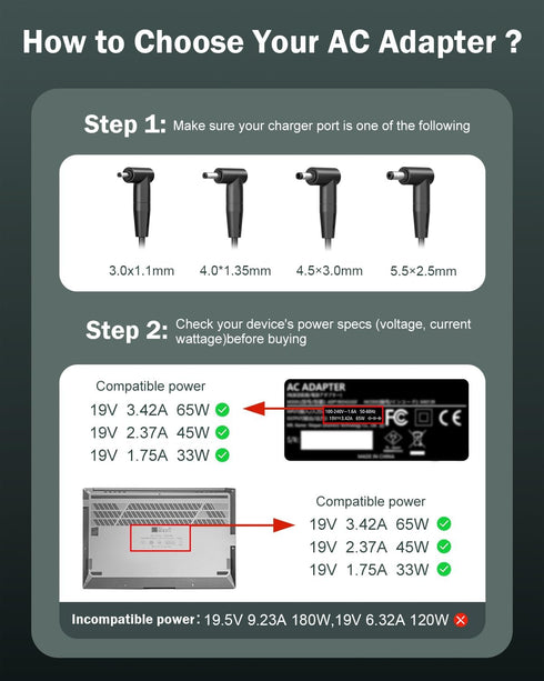 Superer 65W, 45W, 33W Laptop Charger Fit for Asus Vivobook, Zenbook and More Series Power Cord, Power Lamp, Extended