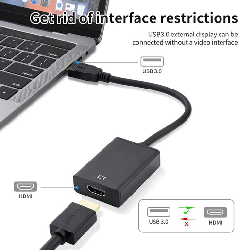 ELUTENG USB to HDMI Adapter 1080P USB 3.0/2.0 to HDMI Converter Adapter Video Graphics Cable Converter with Audio for PC Laptop Projector HDTV Compatible with Windows XP 7/8/8.1/10