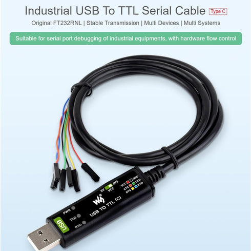 waveshare Industrial USB to TTL 6pin Serial Adapter Cable, USB to TTL (C) Converter with FT232RNL Chip, Compatible with