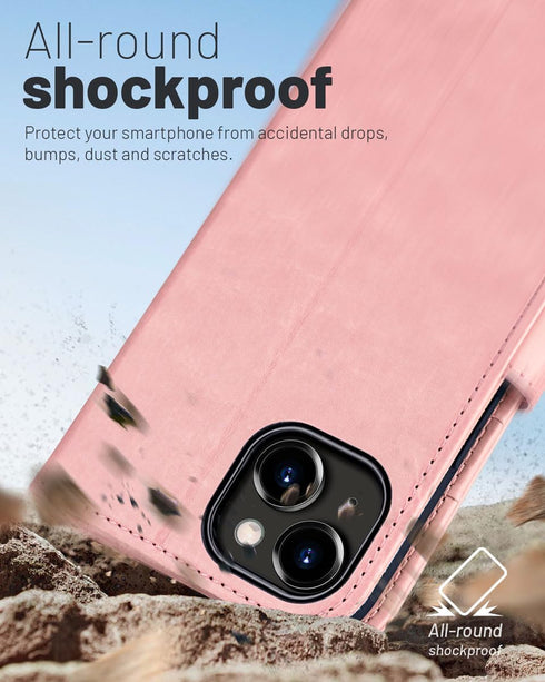 OCASE iPhone 15 Plus Wallet Case, PU Leather Flip Folio Case with Card Holders, RFID Blocking Kickstand [Shockproof TPU