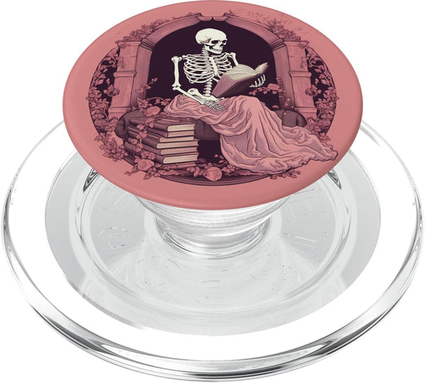 PopSockets PopGrip for MagSafe Librarian Skeleton Gothic Goth Book Reading Lover Pink