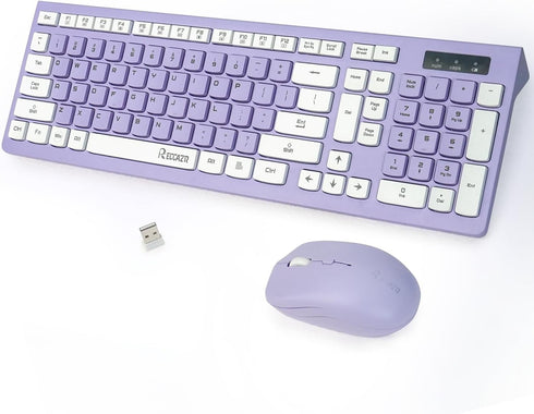 Wireless Keyboard and Mouse Combo, Full-Sized Wireless Keyboard and Adjustable DPI Mouse, 2.4GHz USB Receiver for PC,