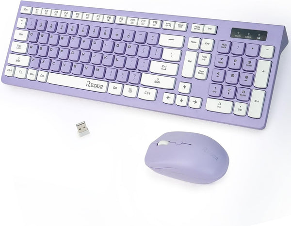 Wireless Keyboard and Mouse Combo, Full-Sized Wireless Keyboard and Adjustable DPI Mouse, 2.4GHz USB Receiver for PC,