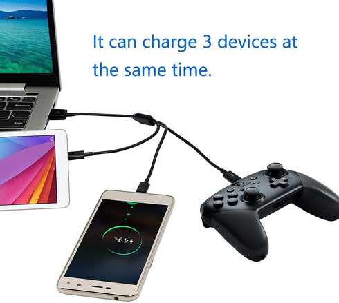 Herfair 3-in-1 Micro USB Splitter, 480Mbps Data Sync, 3 USB to Multi Micro USB Adapter Wires Leads for All Micro USB Equipped Devices