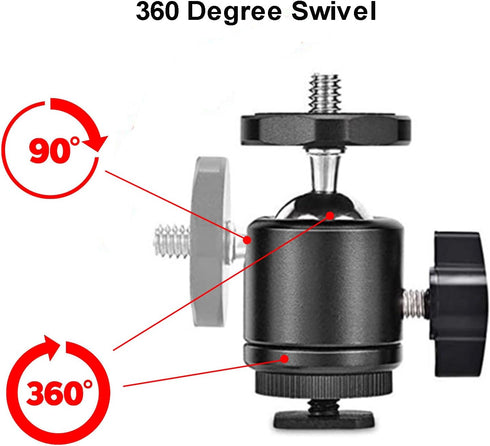Eszkozta Universal 1/4" Swivel Mini Ball Head Screw Tripod Mount (2 Pack), 360 Degree Rotating Base Adapter for DSLR